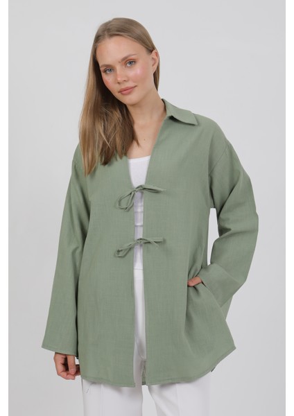 %100 Pamuk Keten Cepli Bağcıklı Kadın Kimono 1165 – Gömlek Yaka, Nefes Alan Kumaş modelleri