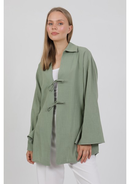 %100 Pamuk Keten Cepli Bağcıklı Kadın Kimono 1165 – Gömlek Yaka, Nefes Alan Kumaş fırsatları