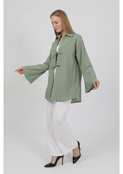 %100 Pamuk Keten Cepli Bağcıklı Kadın Kimono 1165 – Gömlek Yaka, Nefes Alan Kumaş indirimleri