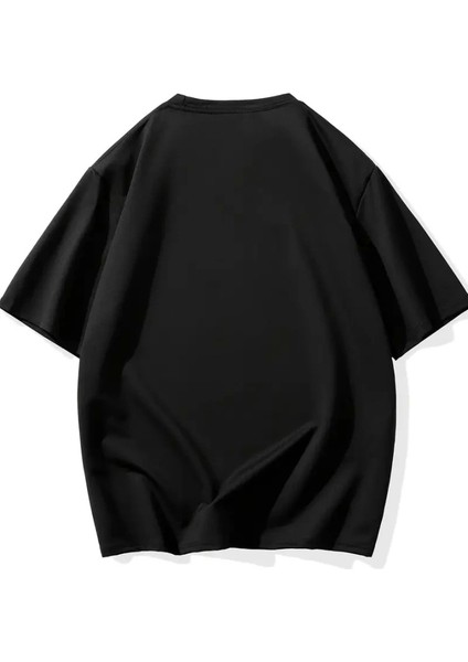 Baskılı Oversize Bisiklet Yaka T-Shirt - Siyah fiyatları