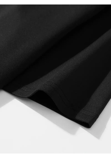 Baskılı Oversize Bisiklet Yaka T-Shirt - Siyah modelleri