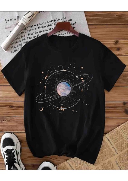 Gezegen Baskılı Özel Tasarım Oversize Tshirt