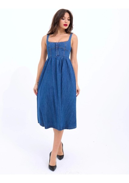 7143 Kot Elbise-Mavi