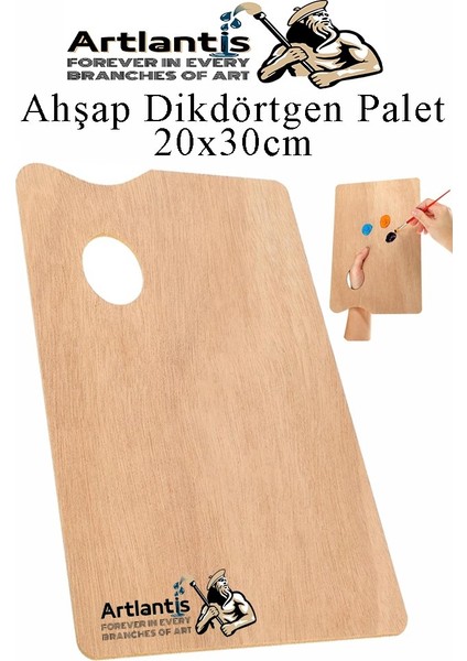 Ahşap Dikdörtgen Palet Naturel 20X30 cm 1 Adet Orta Boy Ahşap Boya Paleti Resim Boyama Tepsisi Akrilik Guaj Karıştırıcı