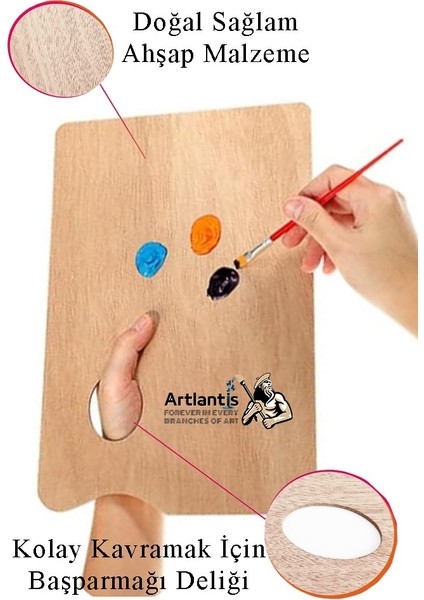 Ahşap Dikdörtgen Palet Naturel 20X30 cm 1 Adet Orta Boy Ahşap Boya Paleti Resim Boyama Tepsisi Akrilik Guaj Karıştırıcı