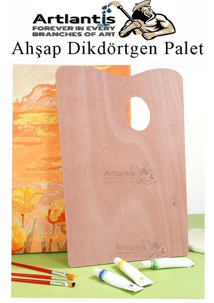 Ahşap Dikdörtgen Palet Naturel 20X30 cm 1 Adet Orta Boy Ahşap Boya Paleti Resim Boyama Tepsisi Akrilik Guaj Karıştırıcı