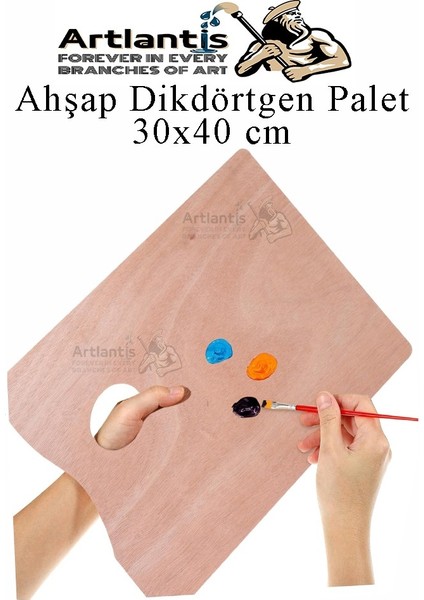 Ahşap Dikdörtgen Palet Naturel 20X30 cm 1 Adet Orta Boy Ahşap Boya Paleti Resim Boyama Tepsisi Akrilik Guaj Karıştırıcı