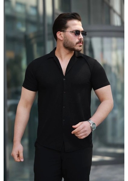 Erkek Kısa Kollu Örme Kumaş Pamuklu Gömlek