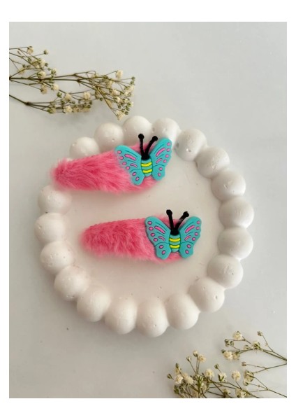 Kız Çocuk Peluş Kelebek 2 Li Toka Seti
