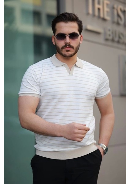 Erkek Kısa Kollu Çizgi Desenli Örme Kumaş Tshirt fiyatları