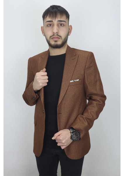 Fistan Store Erkek Italyan Kesim Dar Kalıp Tek Düğme Yazlık Blazer Ceket