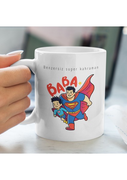 Kupa Bardak - Süper Baba ve Erkek Desenli Kupa Bardak - Hediyelik Kupa Bardak