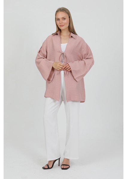 Doğal Viskon Kumaş Cepli Bağcıklı Kadın Kimono 1167 – Hafif, Dökümlü, Akışkan, Yazlık Model