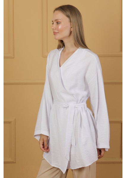 Doğal Viskon Kumaş Cepli Kemerli Kadın Kimono 1168 – Yakasız, Hafif, Dökümlü, Yazlık Model