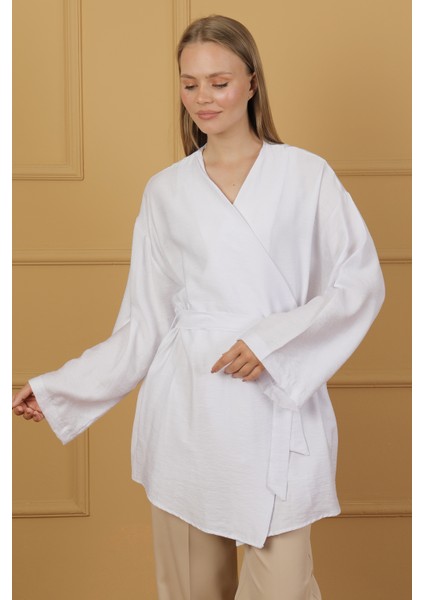 Doğal Viskon Kumaş Cepli Kemerli Kadın Kimono 1168 – Yakasız, Hafif, Dökümlü, Yazlık Model modelleri