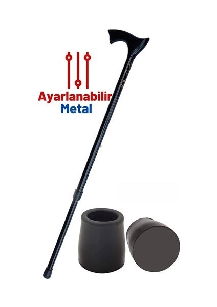 Pongnas Siyah Yükseklik Ayarlanabilir Metal Baston