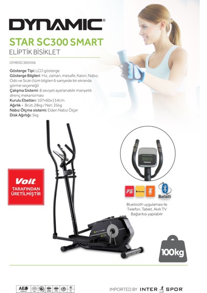 Voit Garantili SC300 Smart Bluetooth'lu Manyetik Eliptik Kondisyon Bisikleti, Sessiz Çalışır, Elden Nabız Ölçer