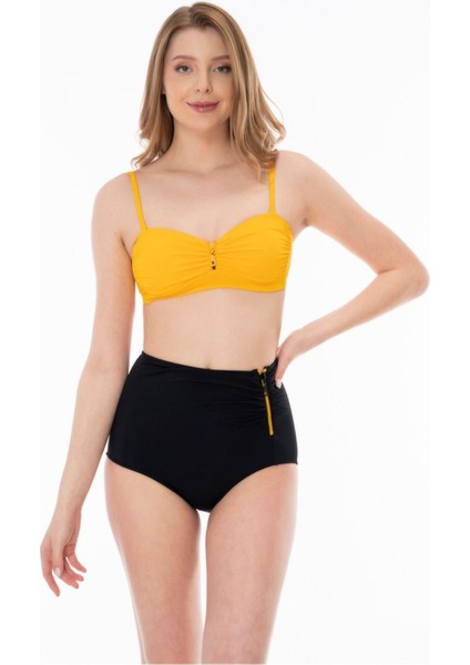 2025 Kreasyonu Sarı Yüksek Bel Kaplı Bikini Takımı