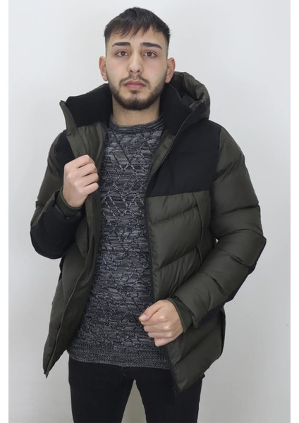 Fistan Store Erkek Hakim Yaka Spor Kesim Rahat Kalıp Kapüşonlu Kışlık Şişme Mont