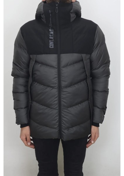 Fistan Store Erkek Hakim Yaka Spor Kesim Rahat Kalıp Kapüşonlu Kışlık Şişme Mont modelleri