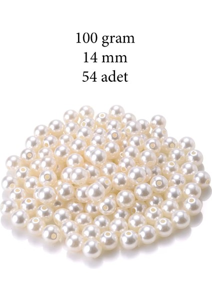 100 Gram 14mm Krem Renk Plastik İnci Boncuk Çanta Ve Takı Yapım Boncuğu (~54 Adet)