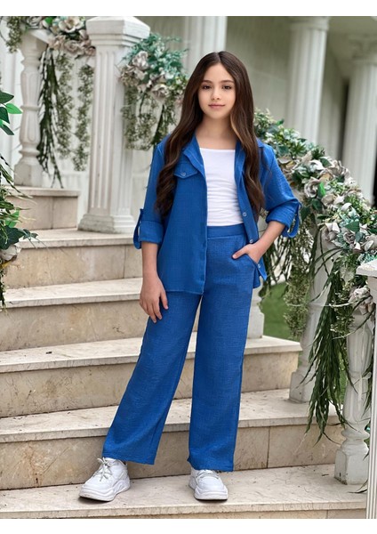 Kol Katlamalı Keten Gömlek Cepli Keten Alt & Suprem Askılı Badi 3lü Kız Çocuk Takım fiyatları