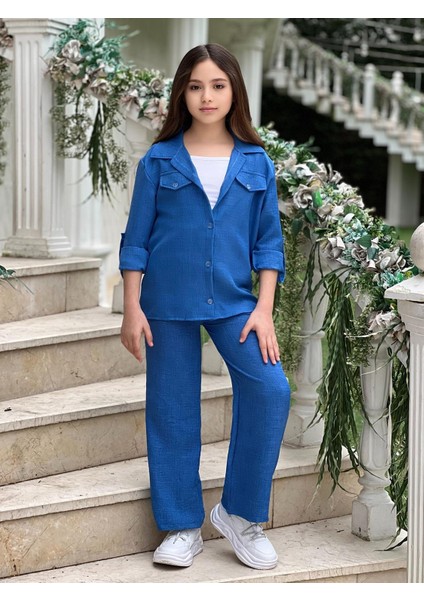 Kol Katlamalı Keten Gömlek Cepli Keten Alt & Suprem Askılı Badi 3lü Kız Çocuk Takım modelleri