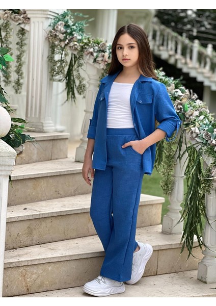 Kol Katlamalı Keten Gömlek Cepli Keten Alt & Suprem Askılı Badi 3lü Kız Çocuk Takım fırsatları