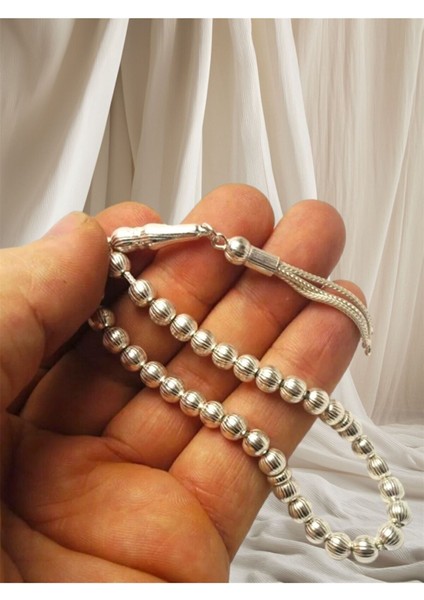 Erkek 925 Gümüş Tesbih • Çizgili Küre Orta Boy 16,5gr Işıklı Kutuda fırsatları