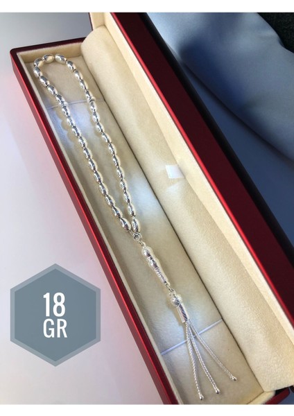 Erkek Gümüş Tesbih • Arpa Kesim Noktalı Orta Boy 18 gr Işıklı Kutuda