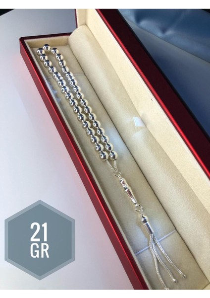 Erkek Gümüş Tesbih • Düz Küre Orta Boy 21-23 gr Işıklı Kutuda