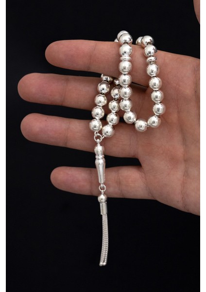 Erkek Gümüş Tesbih • Düz Küre Orta Boy 21-23 gr Işıklı Kutuda