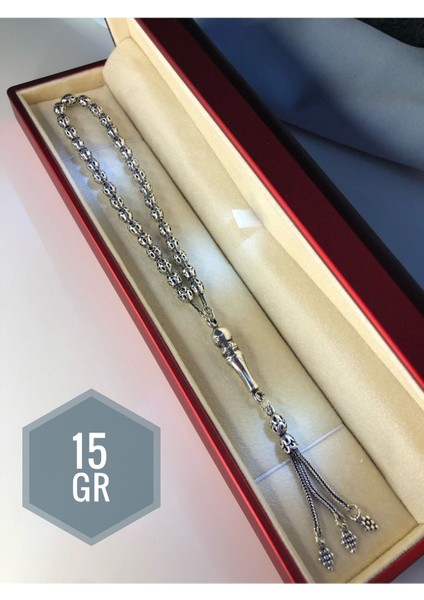 Erkek Gümüş Tesbih • Delikli Ortaboy 15 gr Işıklı Kutuda