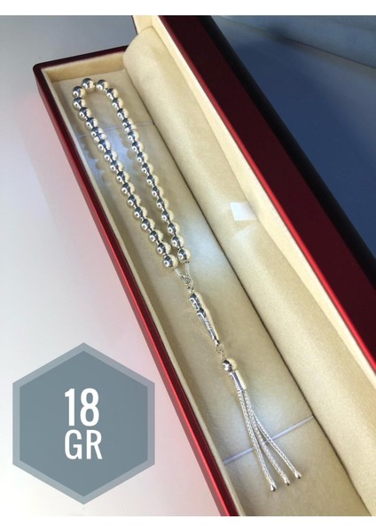 Erkek Gümüş Tesbih • Düz Küre Küçük Boy 18GR Işıklı Kutuda