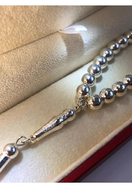 Erkek Gümüş Tesbih • Düz Küre Küçük Boy 18GR Işıklı Kutuda