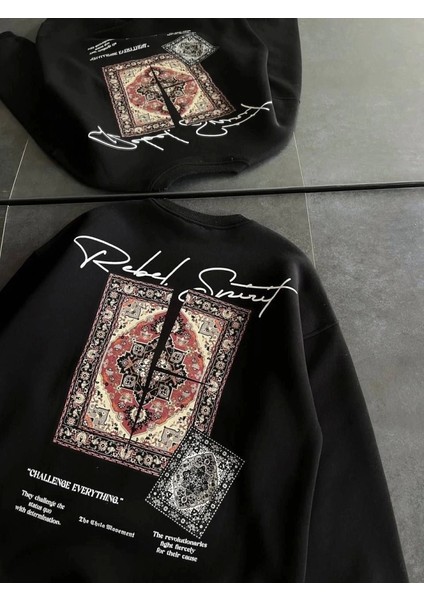 Bisiklet Yaka Baskılı Sweatshirt - Siyah modelleri