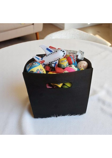 Siyah Keçe Saklama Kutusu Katlanabilir Dolap Içi Düzenleyici Kutu Organizer 30X30X30 cm