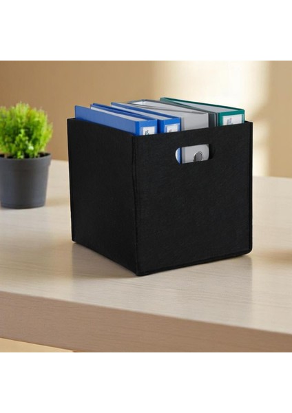 Siyah Keçe Saklama Kutusu Katlanabilir Dolap Içi Düzenleyici Kutu Organizer 30X30X30 cm