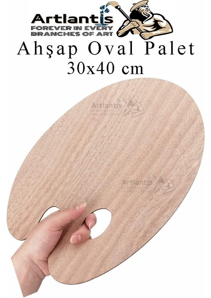 Ahşap Oval Palet Naturel 30X40 cm 2 Adet Büyük Boy Ahşap Boya Paleti Resim Boyama Tepsisi Akrilik Guaj Karıştırıcı 30X40