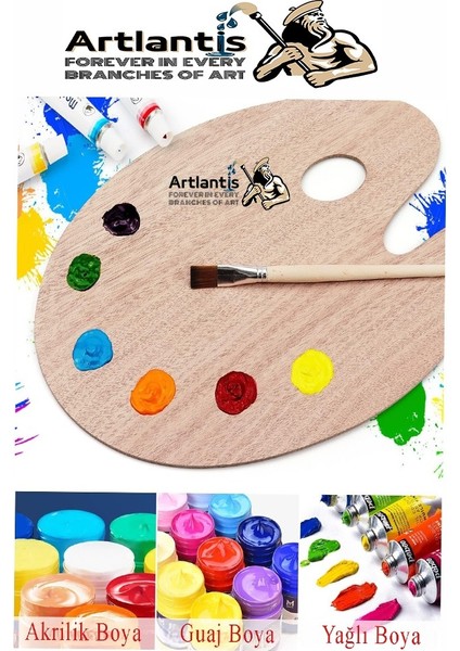 Ahşap Oval Palet Naturel 30X40 cm 2 Adet Büyük Boy Ahşap Boya Paleti Resim Boyama Tepsisi Akrilik Guaj Karıştırıcı 30X40
