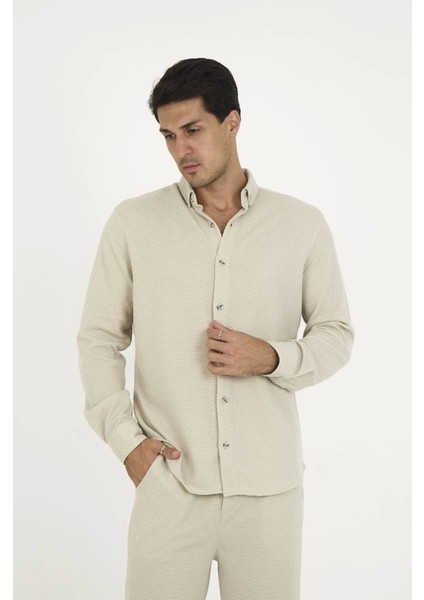 Düğmeli Tam Kalıp Uzun Kol Jakar Gömlek - Gri fırsatları