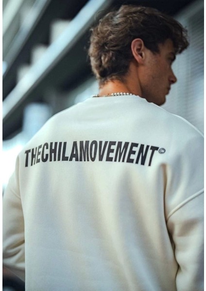 Kışlık Bisiklet Yaka Oversize Baskılı Sweatshirt - Beyaz