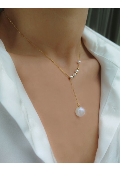 Gold Renkli Inci Detayları Olan Zarif Çelik Kadın Kolye fiyatları