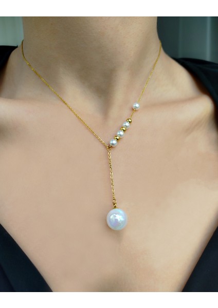 Gold Renkli Inci Detayları Olan Zarif Çelik Kadın Kolye modelleri