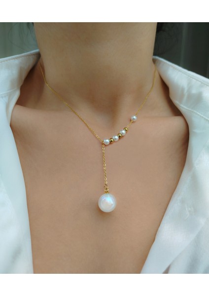 Gold Renkli Inci Detayları Olan Zarif Çelik Kadın Kolye fırsatları