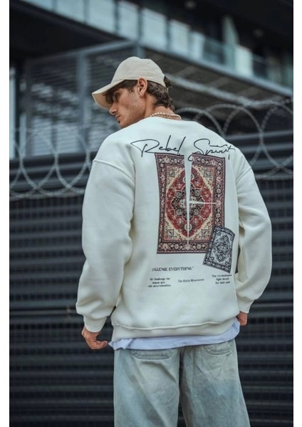 Uzun Kol Bisiklet Yaka Baskılı Sweatshirt - Beyaz fiyatları