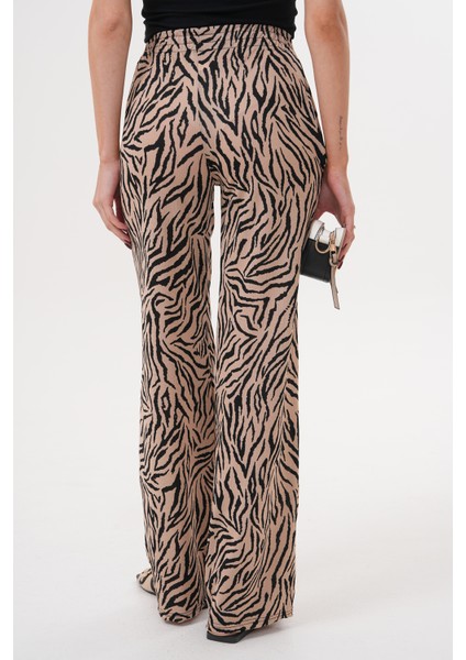 Zebra Desenli Ince Saten Yazlık Bol Paça Kadın Pantolon