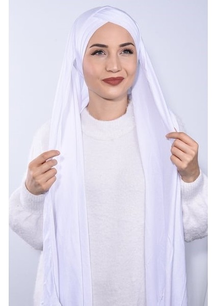 Üç Bantlı Beyaz Renk Pratik Şal indirimleri