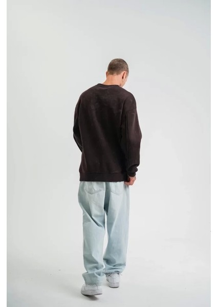 Polızeı Premium Kalite Bisiklet Yaka Yıkamalı Sweatshirt - Kahverengi fiyatları