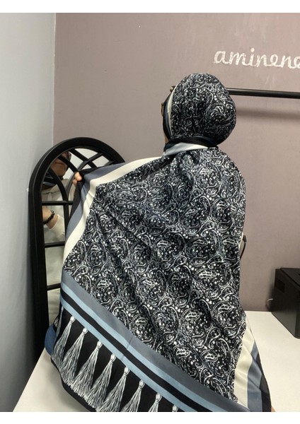 Aminenesil Cardion Premium Etnik Desen Şal Siyah Gri Renk modelleri